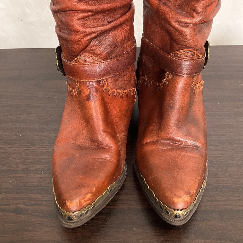Zodiac Ketch Boots Womens 7.5M Brown Leather Toe Rand Western Harness VTG - Picture 3 of 11
